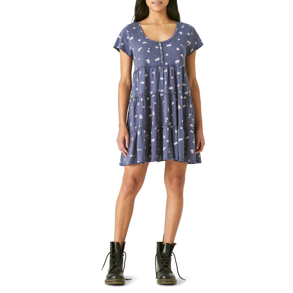 Lucky Brand Women's Cotton Tiered T-Shirt Dress - Blue Multi XS